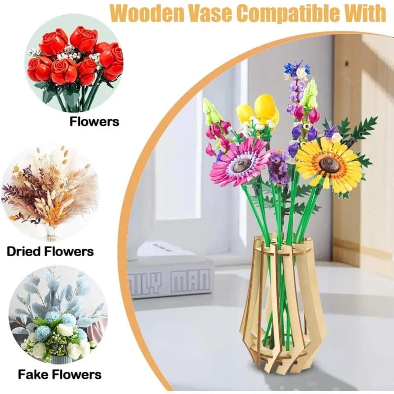 Supporto in Legno Fai-da-Te per Rose Lego, Fiori di Ciliegio, Girasoli, Tulipani, Narcisi, Loto per Decorazione Casa