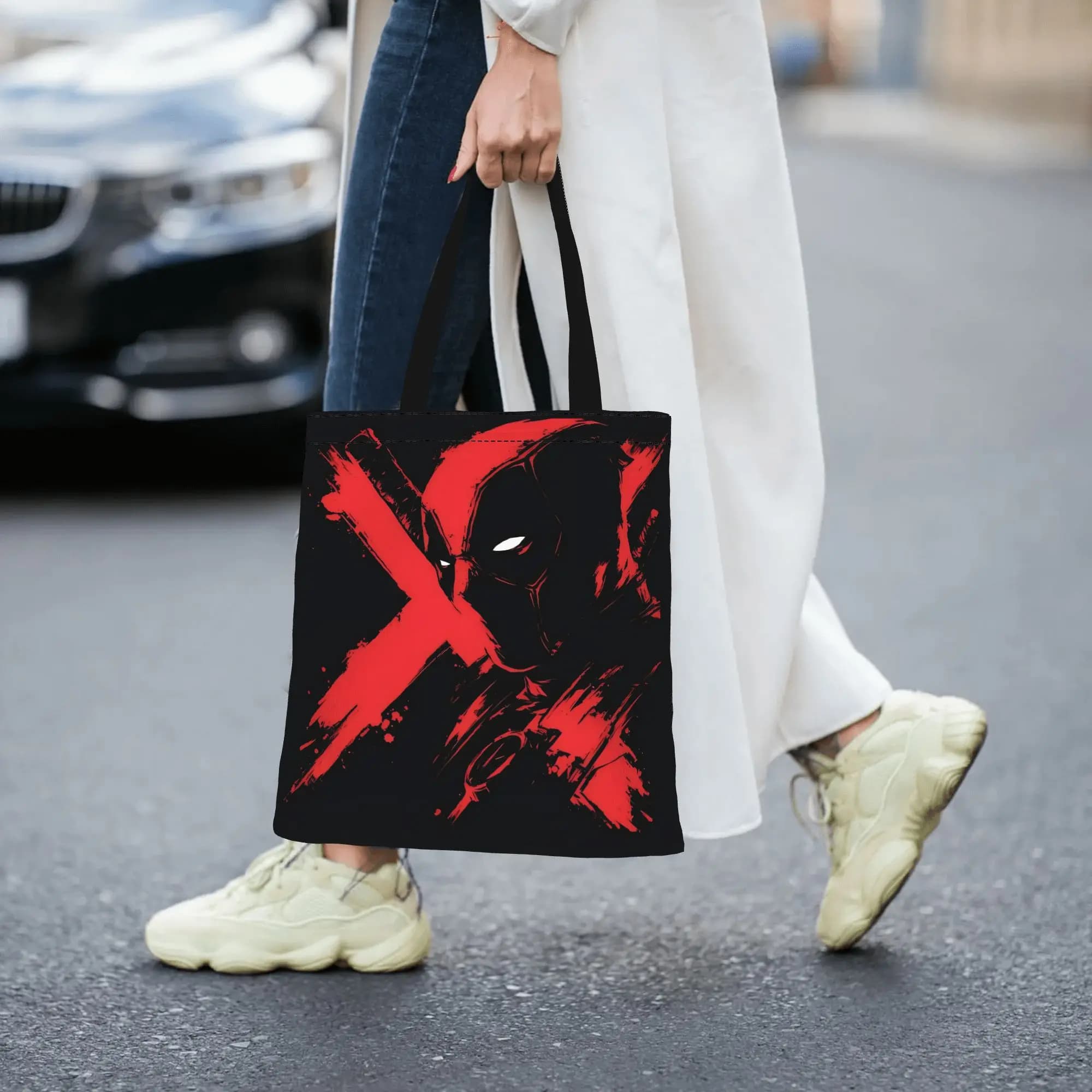 Borsa da donna 2026 Deadpool, borsa tote in tela riutilizzabile a doppio lato, borsa a tracolla Marvel