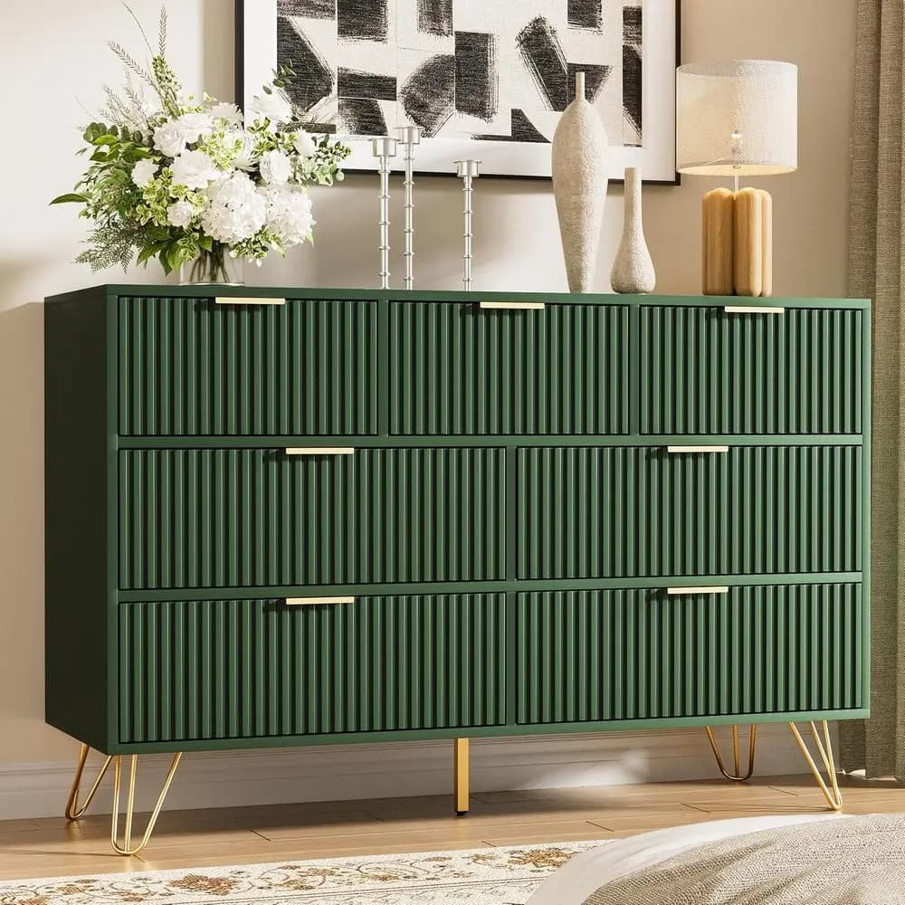 Cassettiera di lusso per camera da letto con maniglie dorate, 7 cassetti, 15,7 x 47,2 x 31,4, Verde