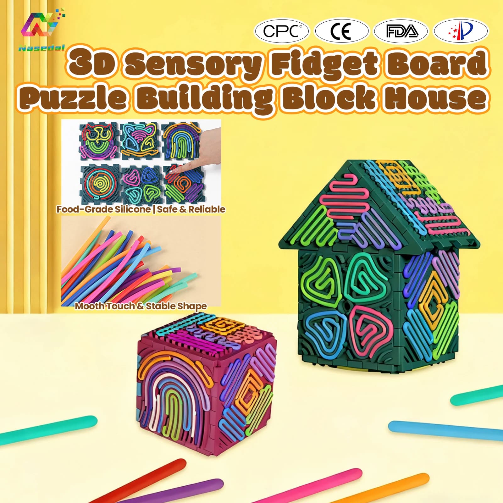 3D Sensoriale Fidget Board Puzzle Building Block Casa Focus Training Natale/Capodanno/Compleanno Regalo fai da te per bambini Giocattolo educativo