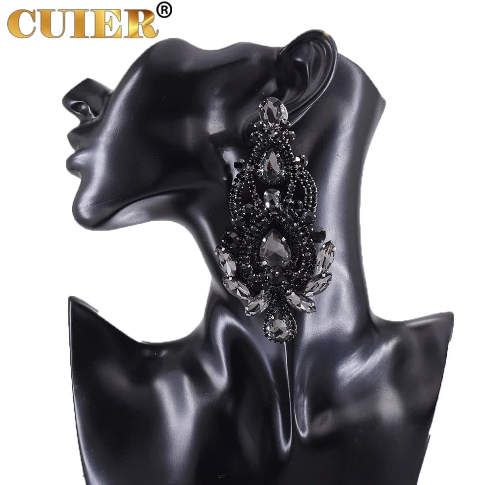 CuiEr Orecchini pendenti di grandi dimensioni da 10,5 cm per gioielli da sposa da sposa Strass Goccia d'acqua in vetro Orecchino da donna Placcatura in ematite a getto