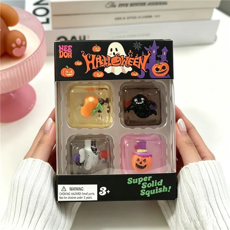 Needoh Halloween Teenie Mini Ice Cube 4Pack Fidger Sensory Toy Maltose Slow Rebound Anxiety Relief Squeeze Stress Ball