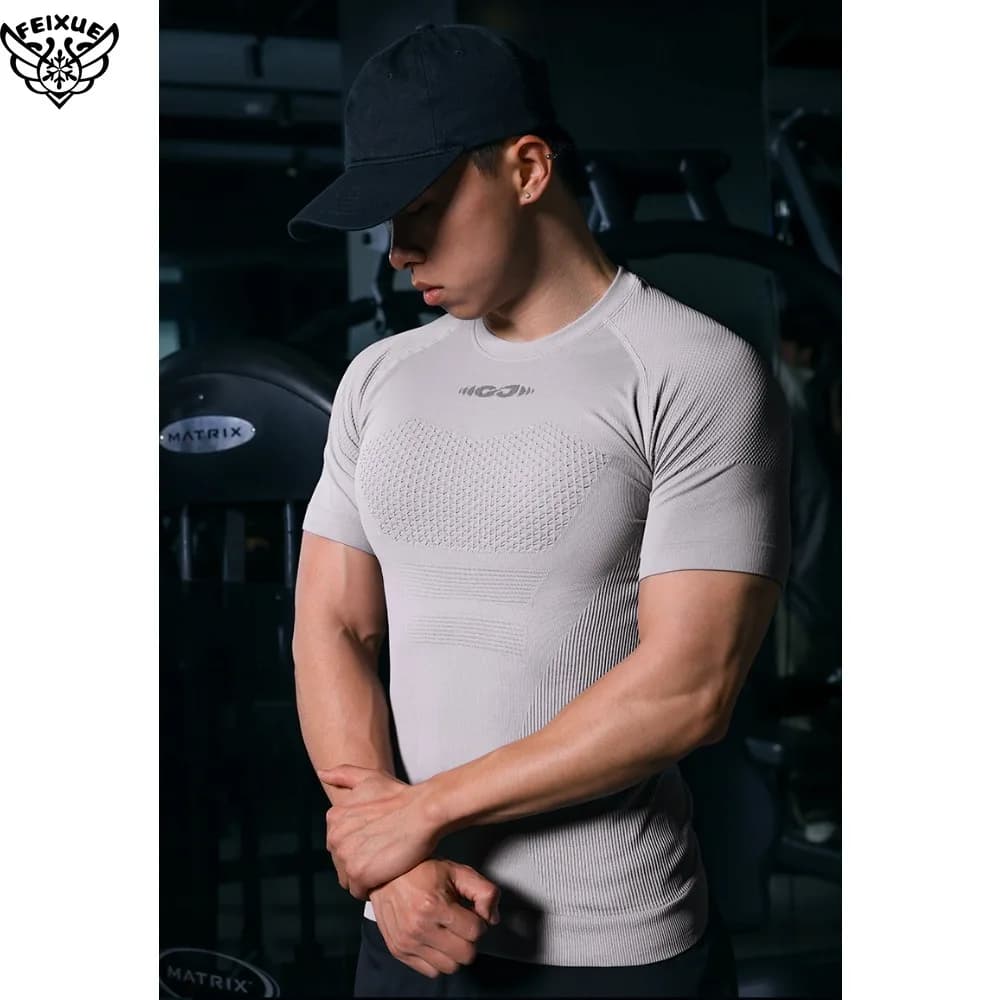 2025 Cycling Shapewear Sports T Shirt for Men Breathable Quick Drying Compression Seamless Short Sleeve Fitness Wear