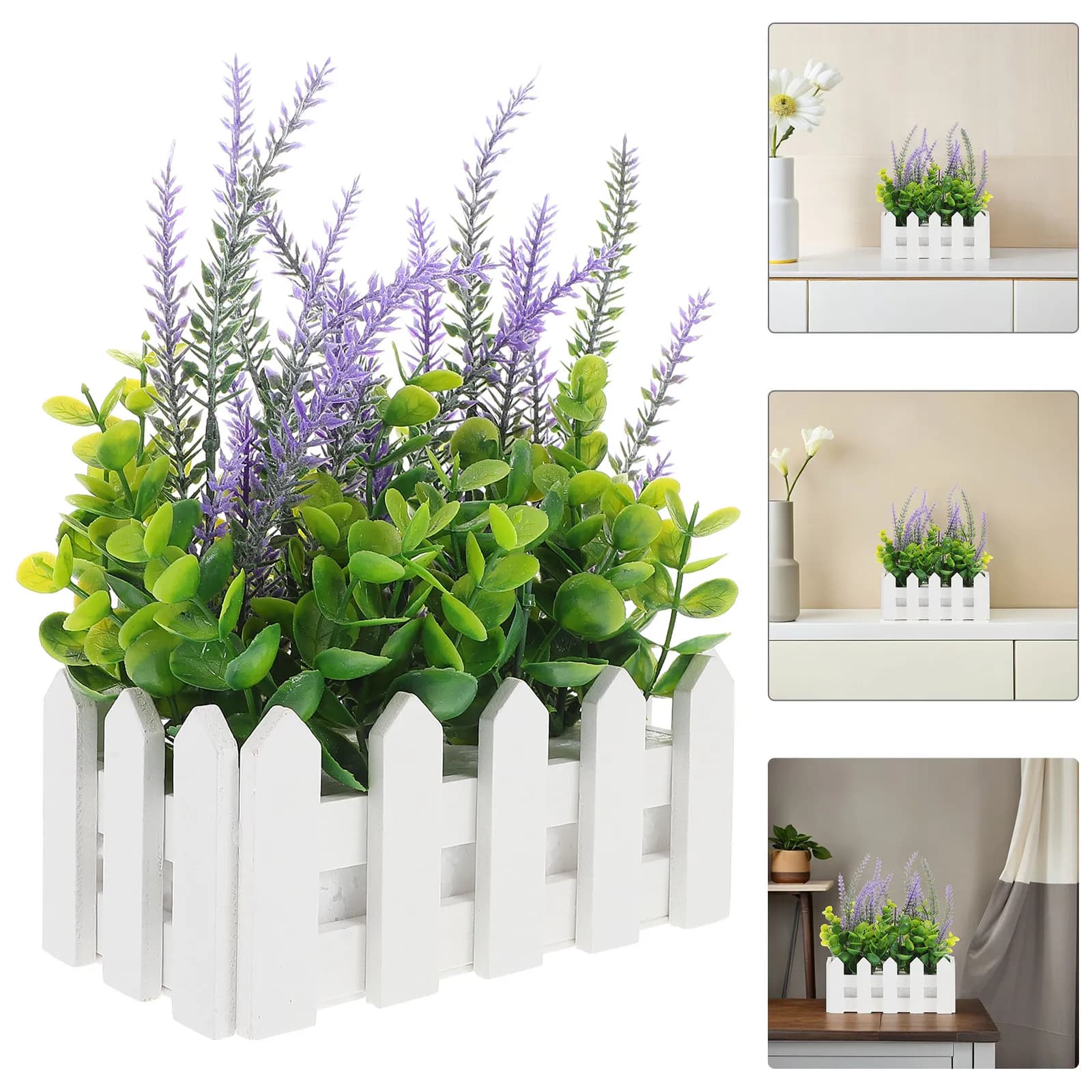 Artificial Lavender Bonsai Potted Plant Fake Flower Arrangement Lifelike Purple Blooms Green Leaves Stylish Pot Indoor Table
