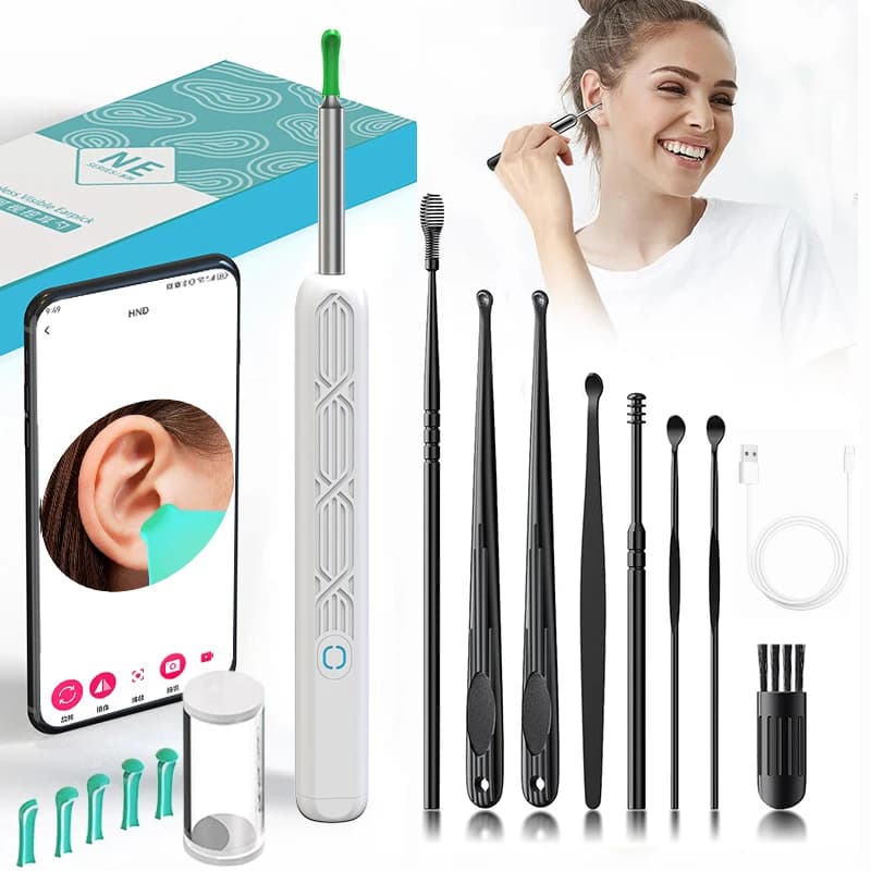 Nuovo Kit di Pulizia Auricolare Wireless Intelligente 2026 con Telecamera HD e 6 Luci LED per Rimozione Cerume, Compatibile con iOS e Android