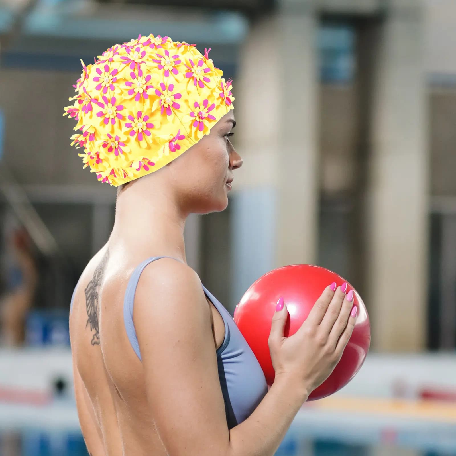 Women's Waterproof Floral Swimming Head in Brocade, Elastic for Protection Hair Shower and Bath