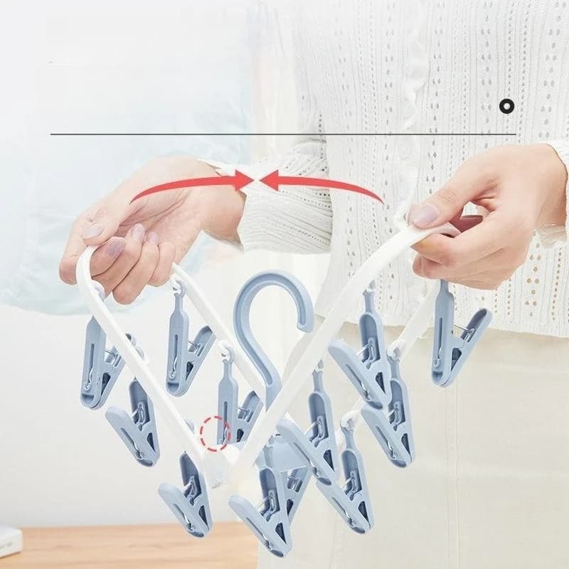 Foldable Multi Clip Clothes Drying Hanger Space Saving Rotatable Shaft Design Multi Clips Underwear Socks Drying Rack Portable