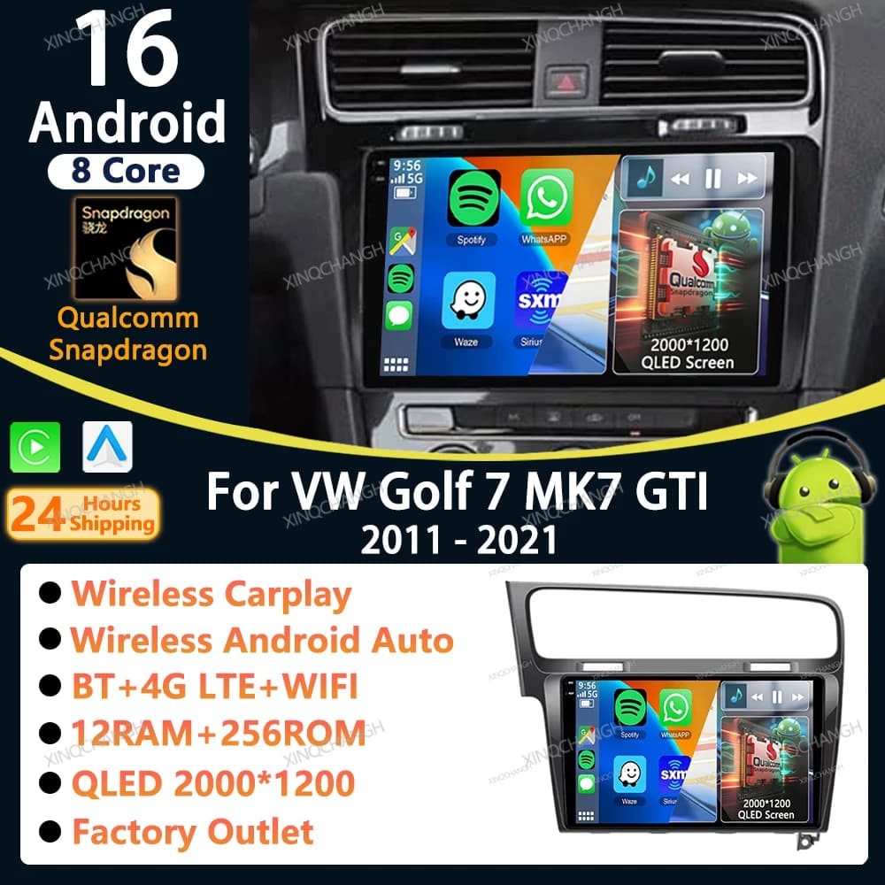 Android 16 Car Radio Carplay Auto For Volkswagen VW Golf 7 MK7 GTI 2011 - 2021 GPS 2DIN Qualcomm Multimedia Stereo Video Player