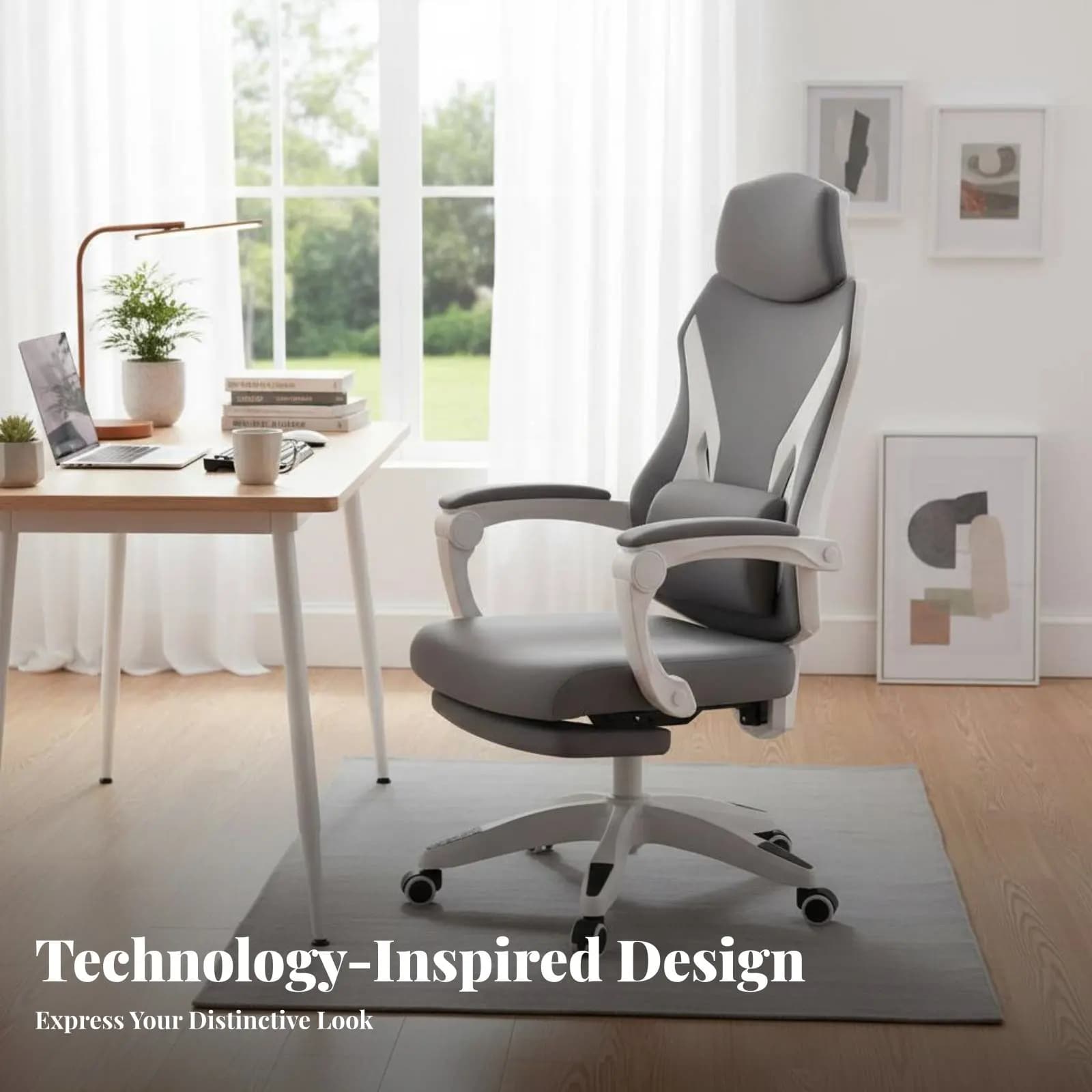Sedia da Gaming Ergonomica Reclinabile con Altezza Regolabile, Poggiapiedi, Supporto Lombare e Braccioli Collegati per Studenti