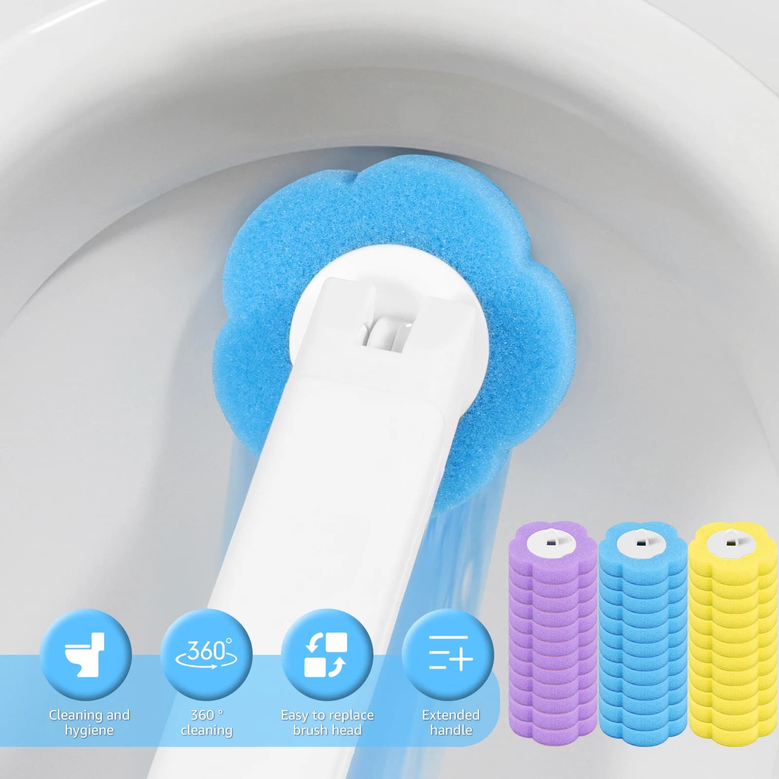 Set di 18/36 Spazzole per WC Usa e Getta con Supporto a Parete e Testine di Ricambio, Accessori per Pulizia Bagno