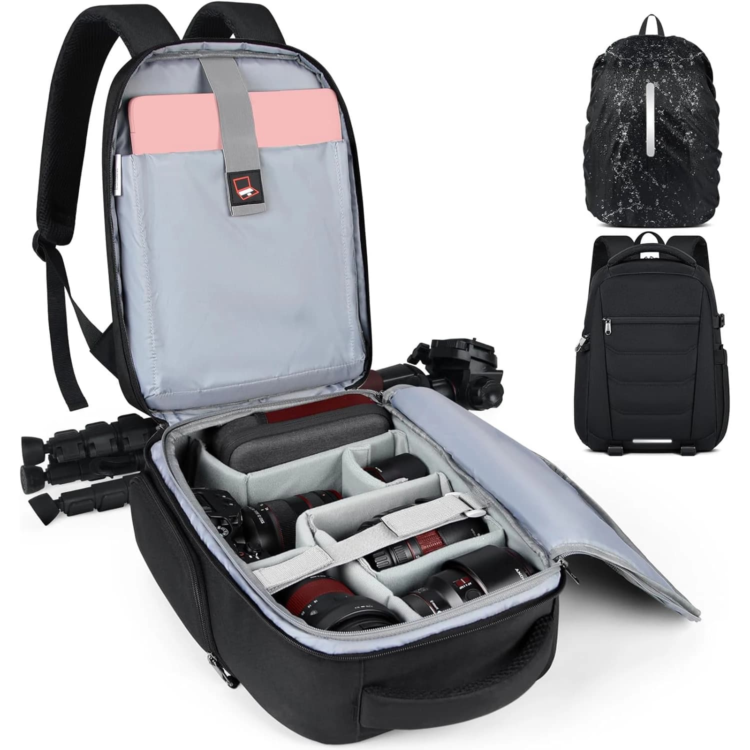 Camera Backpack Waterproof Laptop Backpack Anti-theft Travel Camera Case Large Capacity Photo Backpack With Rain Cover