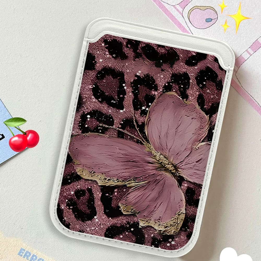 Portafoglio in Pelle con Motivo Leopardo e Farfalla, Porta Carte per Custodia Magnetica Compatibile con Tutti gli iPhone e Magsafe