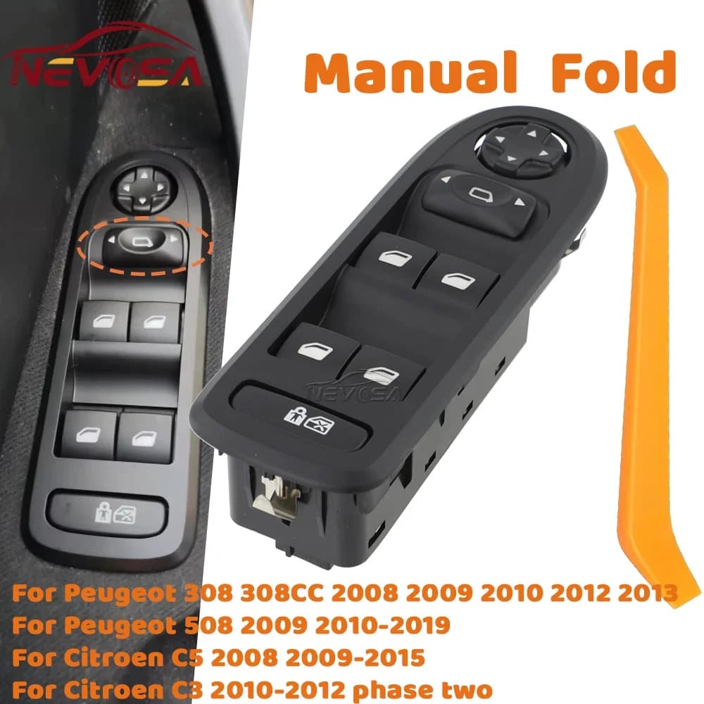 Interruttore di Controllo Finestrino Elettrico per Peugeot 308, 308CC, 508, 2008, 2009, 2010, 2012, 2013 e Citroen C3, C5, 2008, 2009, Lato Sinistro