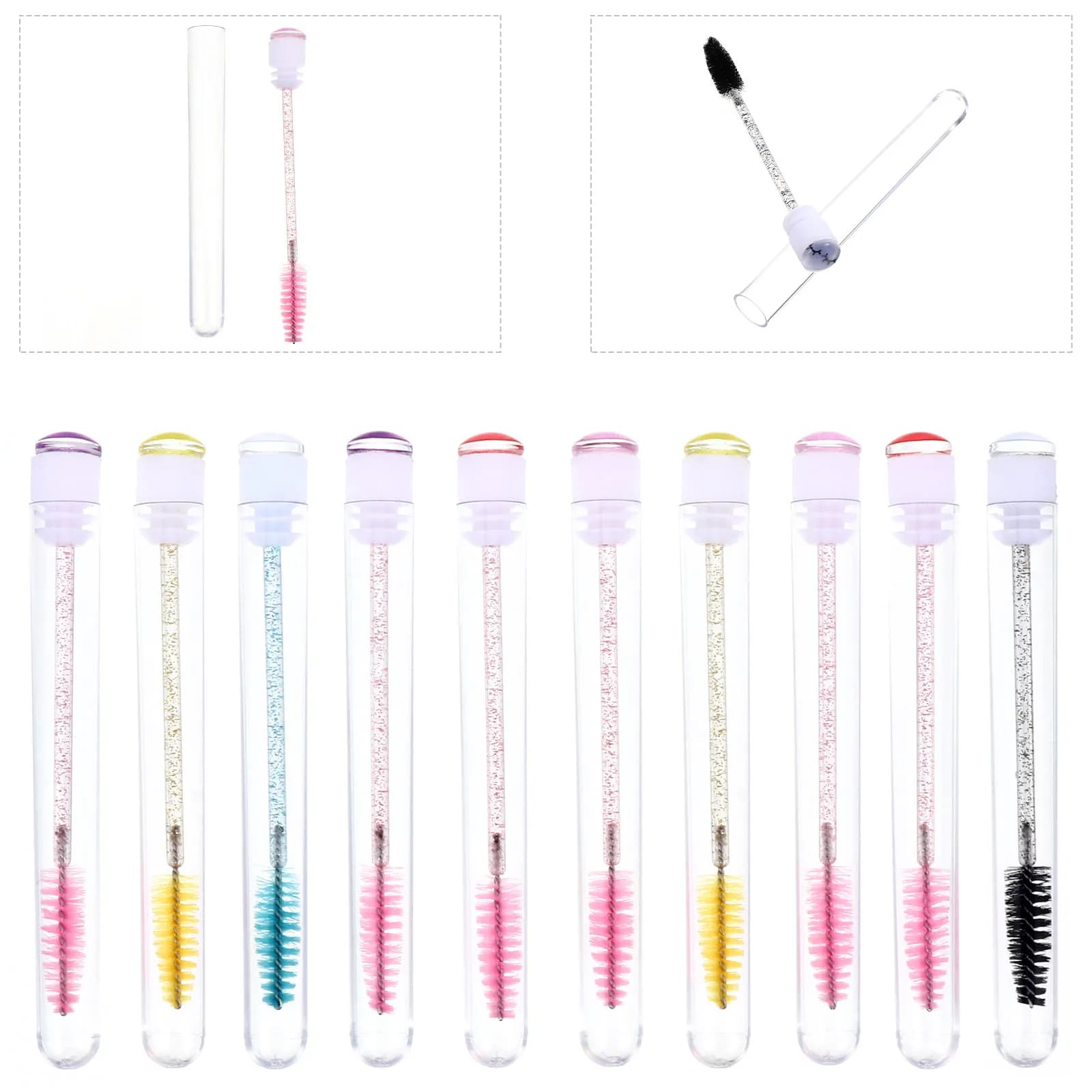 Set di 10 Spazzolini per Ciglia con Tubetto Vuoto e Applicatore per Mascara ed Extension