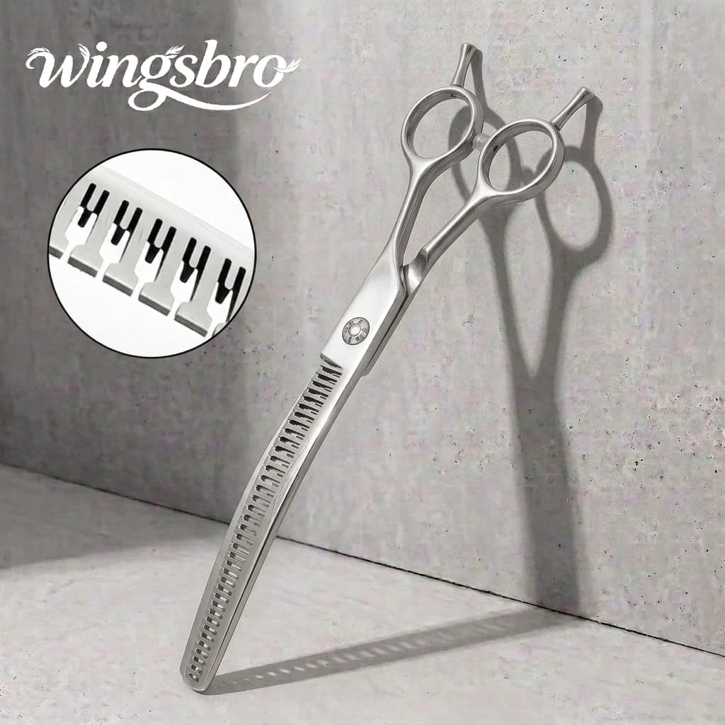 Wingsbro 7.0 Inch Japan Stainless Steel Pet Dogs Grooming Scissors Dog Down Curved Thinning & Shark Scissors