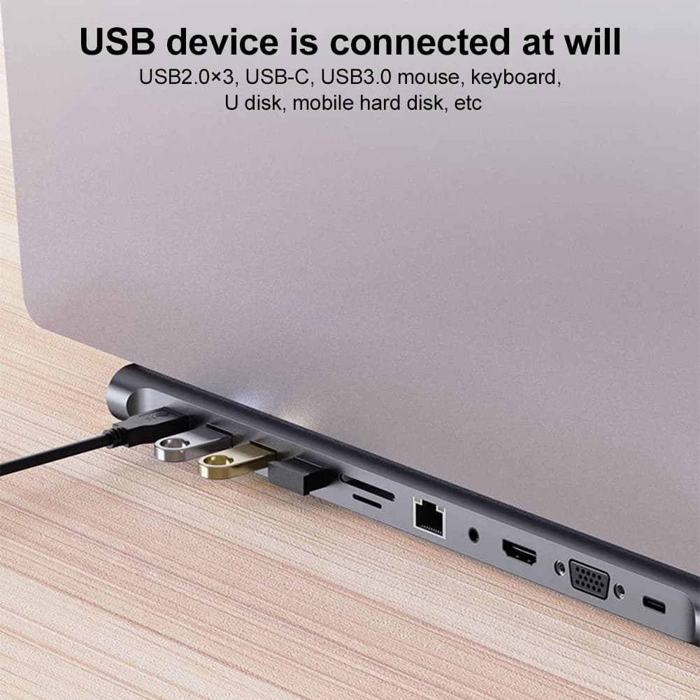 11 in 1 USB C Docking Station with 4K HDMI-Compatible VGA Ethernet USB C Dock 1* USB 3.0 3*USB2.0 Multiport Adapter for MacBook