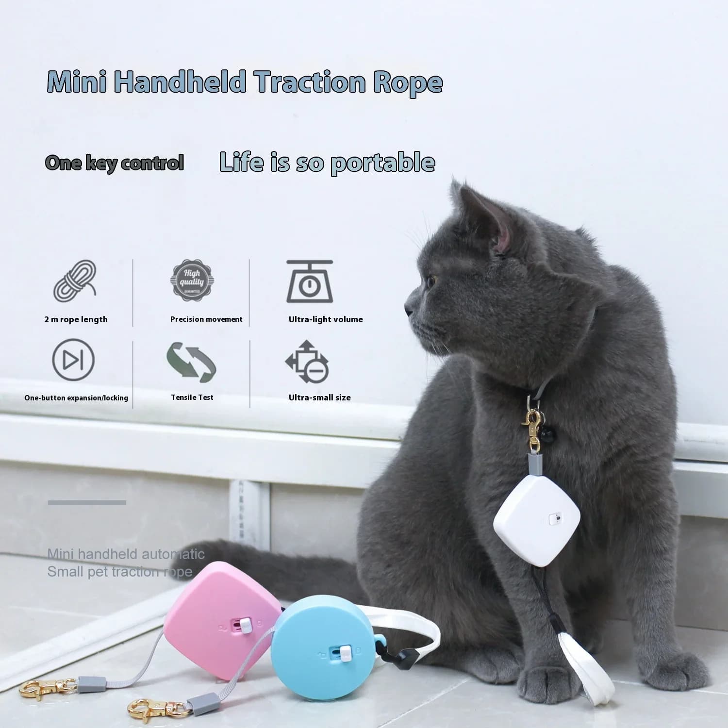 Thick Hard Rubber Texture 3M Small Pet Rabbit Leash Auto Dog Collar Mini Dog Lead Puppy Leash Cat Harness Pet Harness