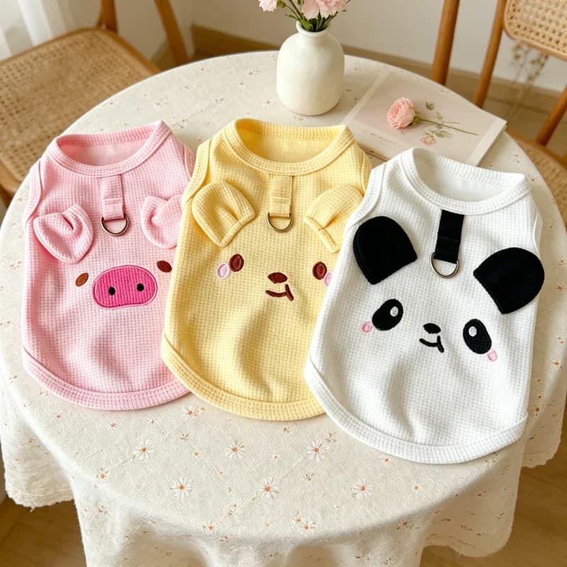 Waffle Pet Dog Vest Animal Pattern Dog Clothes Fashion Pet Pullovers Summer Cat Top with D-Ring Cute Puppy Shirt Bichon Apparel