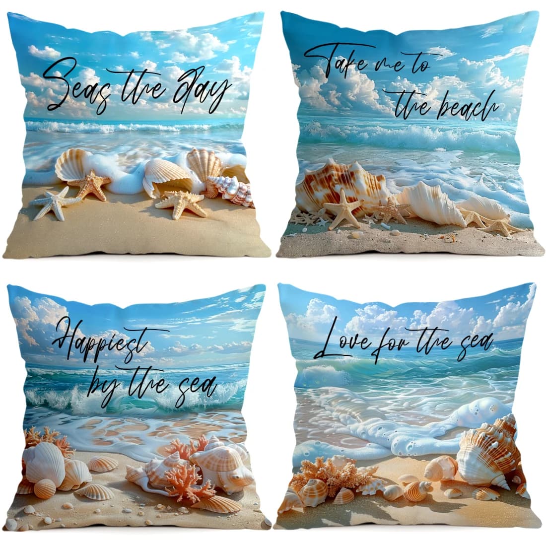 1/4pcs Beach Style Text Design Cushions Pillowcase Polyester Cushion Cover Throw Pillow Pillowcover Home Car Sofa Decor