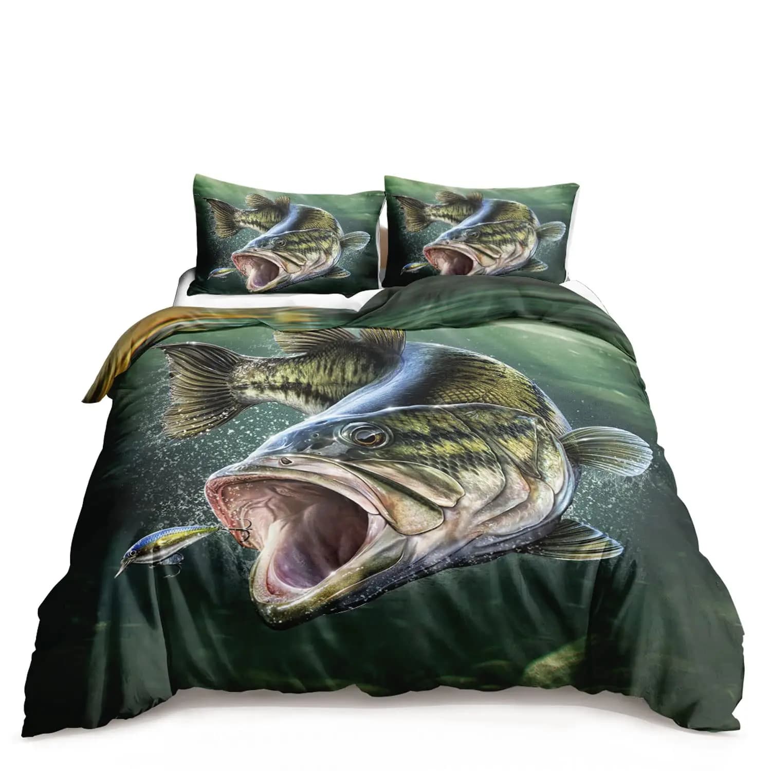 Biancheria da letto Pike Fish Bass a strisce, modello grande, copripiumino a tema caccia e pesca per bambini, ragazzi, decorazioni per la camera da letto per adolescenti