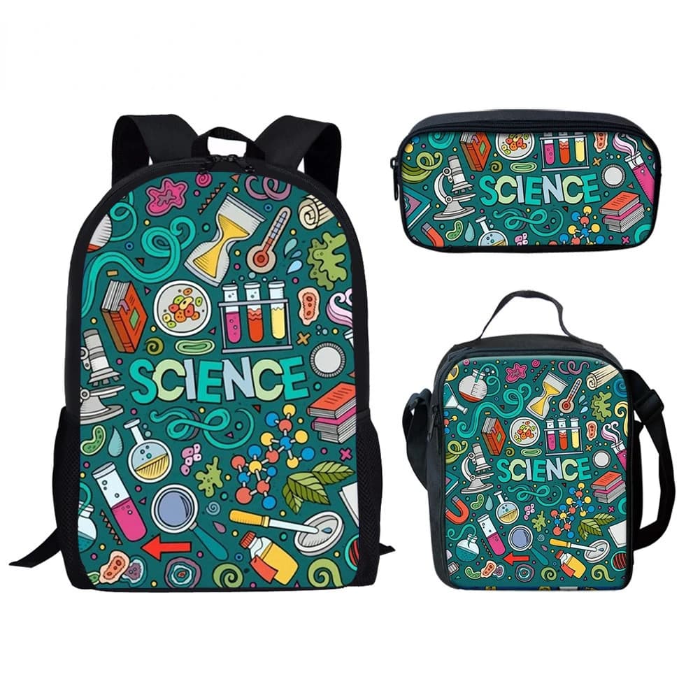 Trendy Popular New Scientist experiment 3D Print 3pcs/Set Student School Bags Laptop Daypack Backpack Lunch bag Pencil Case
