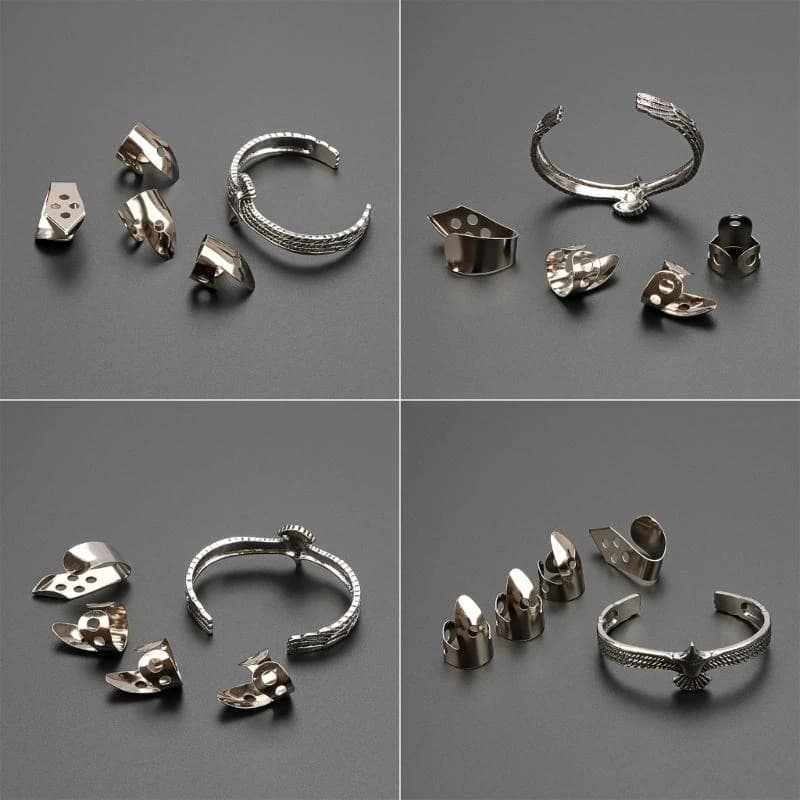 Q39E Metal Thumb Finger Guitar Picks Finger Protector Open Design Finger Pick Plectrum with Cuff Bracelet Durable