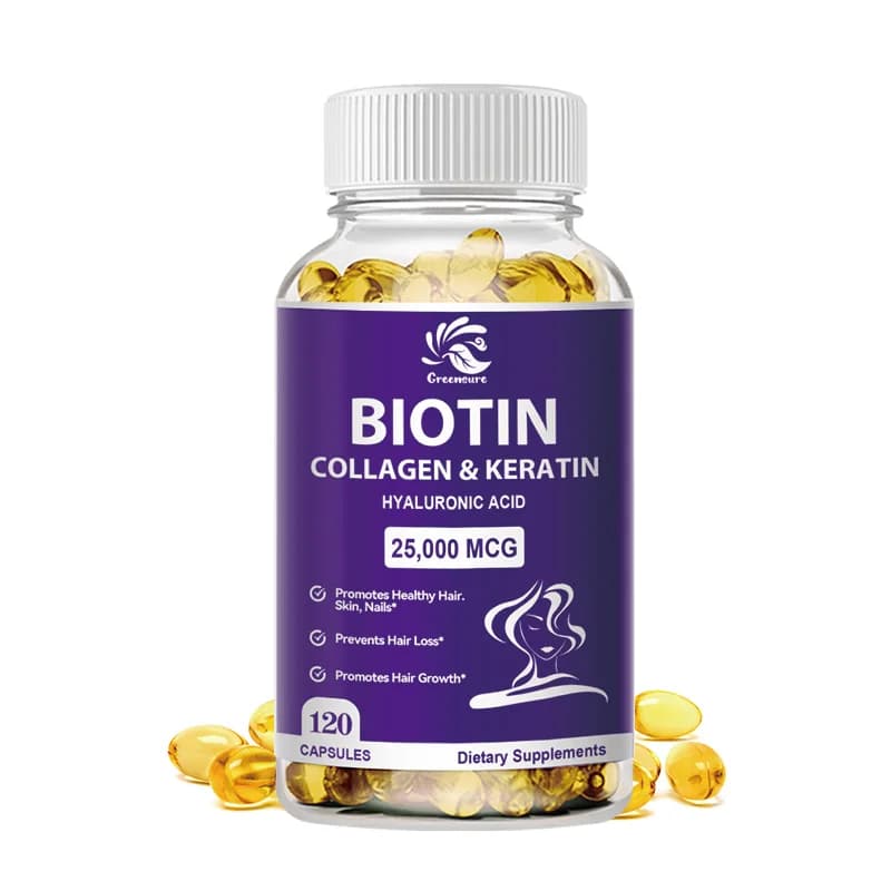 Capsule di Biotina e Collagene - Vitamine per il Supporto della Crescita dei Capelli - Integratore per Donne e Uomini - B1 B2 B3 B6 B7 - Unghie e Pelle