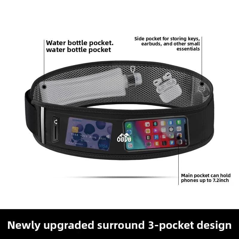 Men and women with water bottle and bag for phone carrier travel bag hydration backpack travel accessories pack