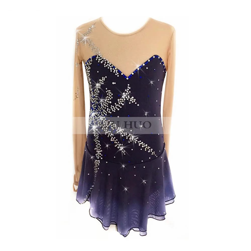 LIUHUO Donna Ragazza Prestazioni per adulti Balletto Roller Costume Concorso Body Gonna sfumata Pattinaggio di figura sul ghiaccio Vestito Adolescenti Bambini