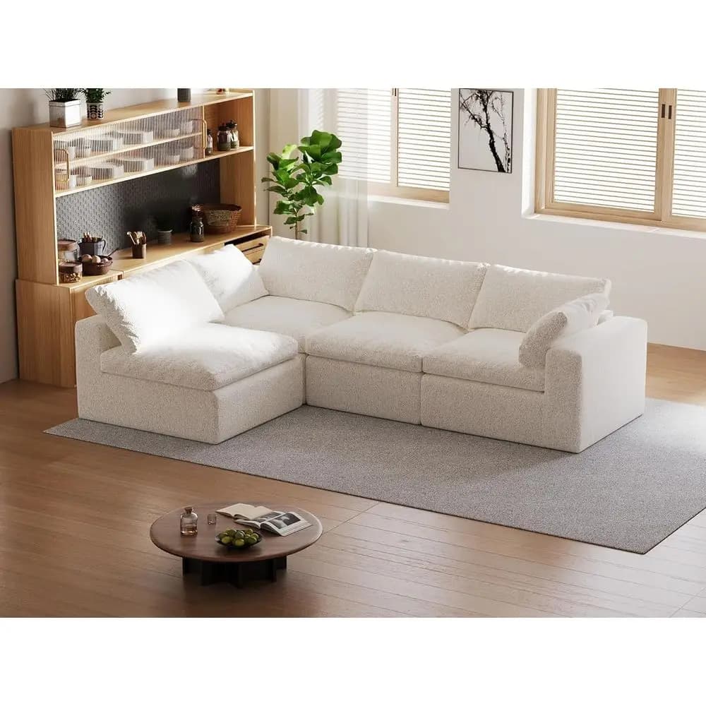 Divano Componibile Cloud Oversize a 4 Posti con Rivestimenti Lavabili, Nessun Montaggio Richiesto, Bianco
