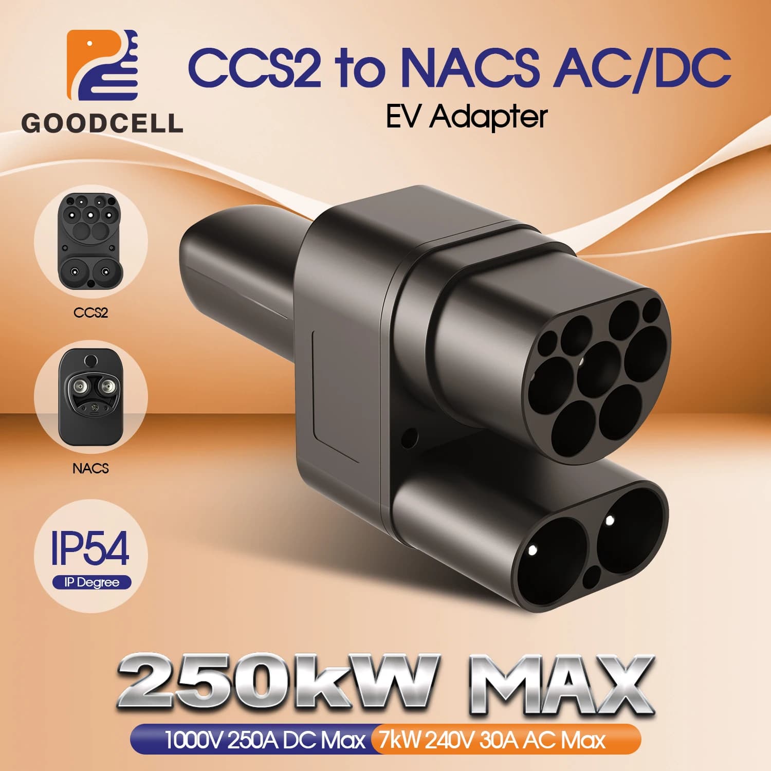Connettore di Ricarica GOODCELL da CCS2 a Tesla, Adattatore Caricabatterie Rapido AC DC 7KW 250KW Compatibile con Auto Elettriche Tesla Model 3/S/Y