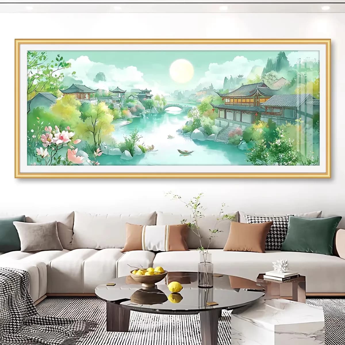 Spring beautiful scenery 11CT DIY Chinese Kits Embroidery Pattern Printed Stampe Cross Stitch Cotton-thread Landscape 57 Colors
