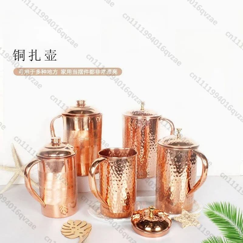 Bollitore grande in rame puro fatto a mano con strisce stampate, stile sud-est asiatico, per casa e ristorante, dal design accattivante.