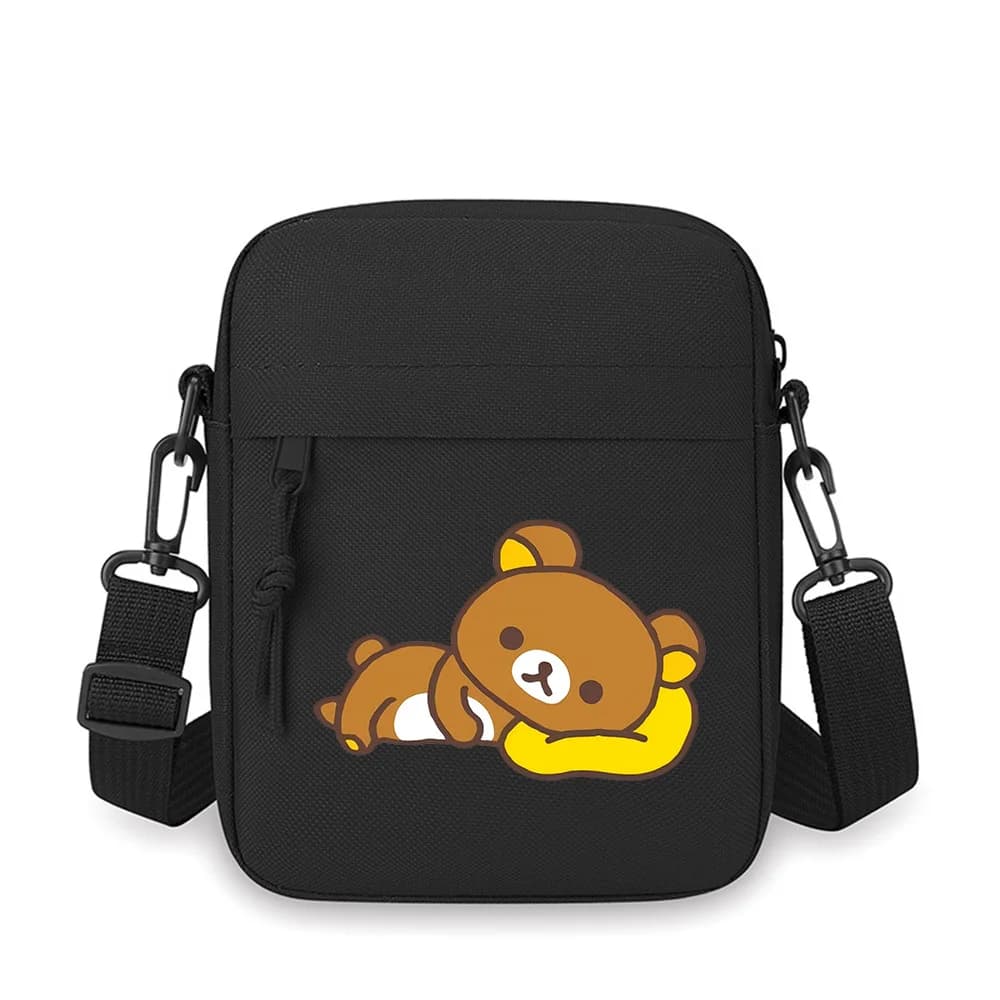 Orso bruno che dorme sul cuscino giallo Borsa a tracolla da uomo a spalla singola da donna Cartoon Anime Design di stampa di film unisex