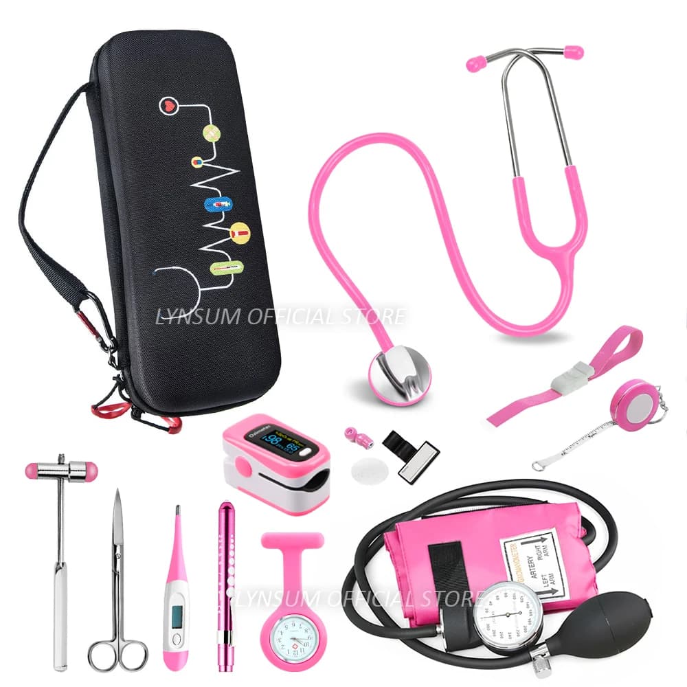 Kit di Pronto Soccorso per Infermieri con Monitor Sanitario, Stetoscopio, Sfigmomanometro, Martello dei Riflessi, Luce LED D3