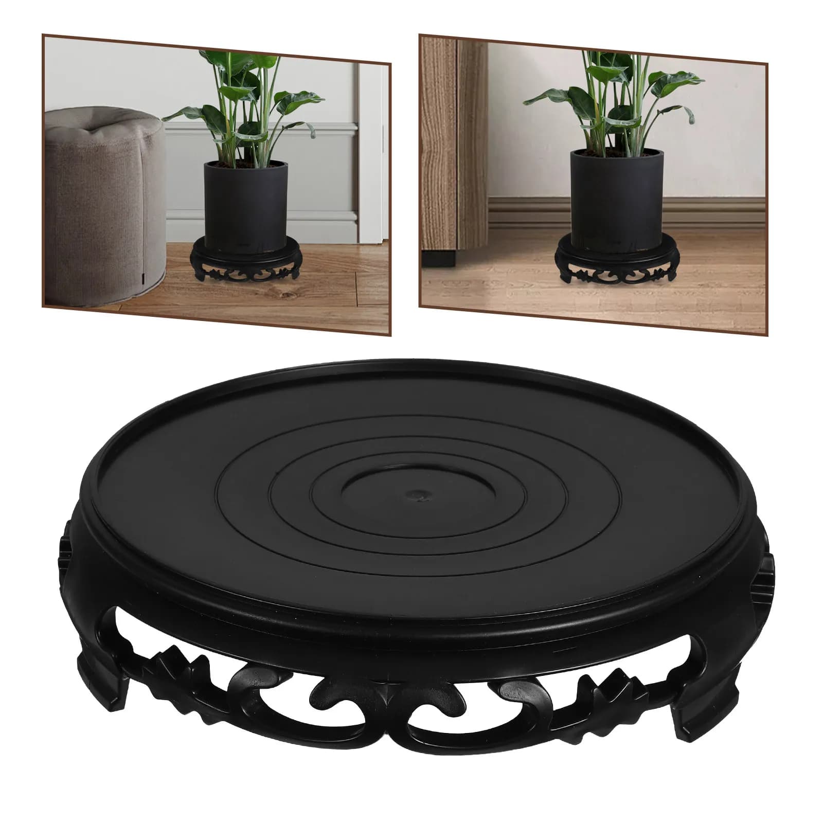 2Pcs Round Plastic Flower Pot Support Stand Elevated Pedestal Plant Holder Water Collector Tray Stable Base for Indoor Outdoor