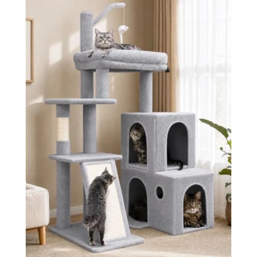 Cat Tower for Indoor Adult Cats, 50-inch Heavy Duty Cat Tree House for Big Cats with Extra-Large Padded Platform, Sisal Scratch