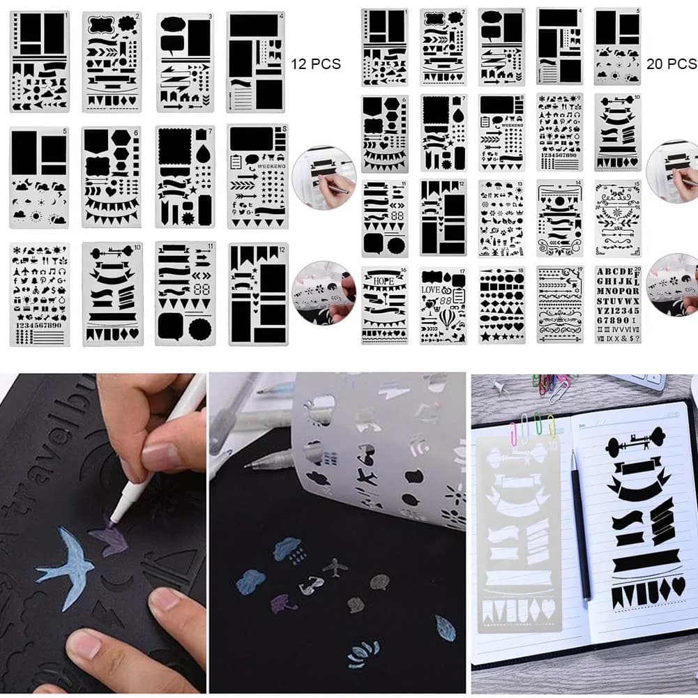 12/20pcs Hand Account Painting Template Set Pet Drawing Templates For Journaling Scrapbooking Calligraphy Diy Craft Smooth Edges