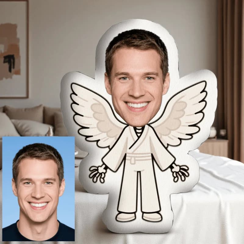 Cuscino personalizzato con foto creativa con design a forma di angelo, cuscino in peluche stampato e regalo divertente