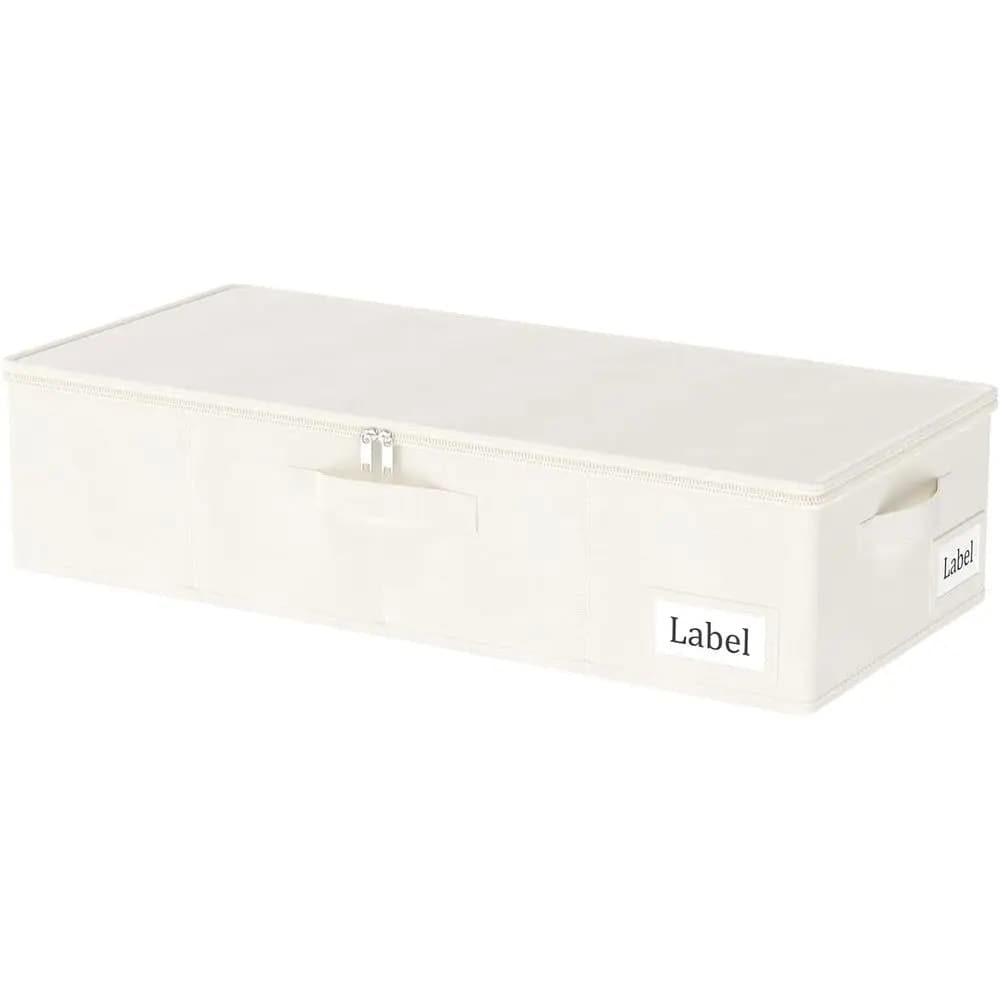 Underbed Storage Bags with Lid, Foldable Blanket Bins, Sturdy Zipper & Label Holders, 23.6L x 11.8W x 6H, 1 Pack, Beige