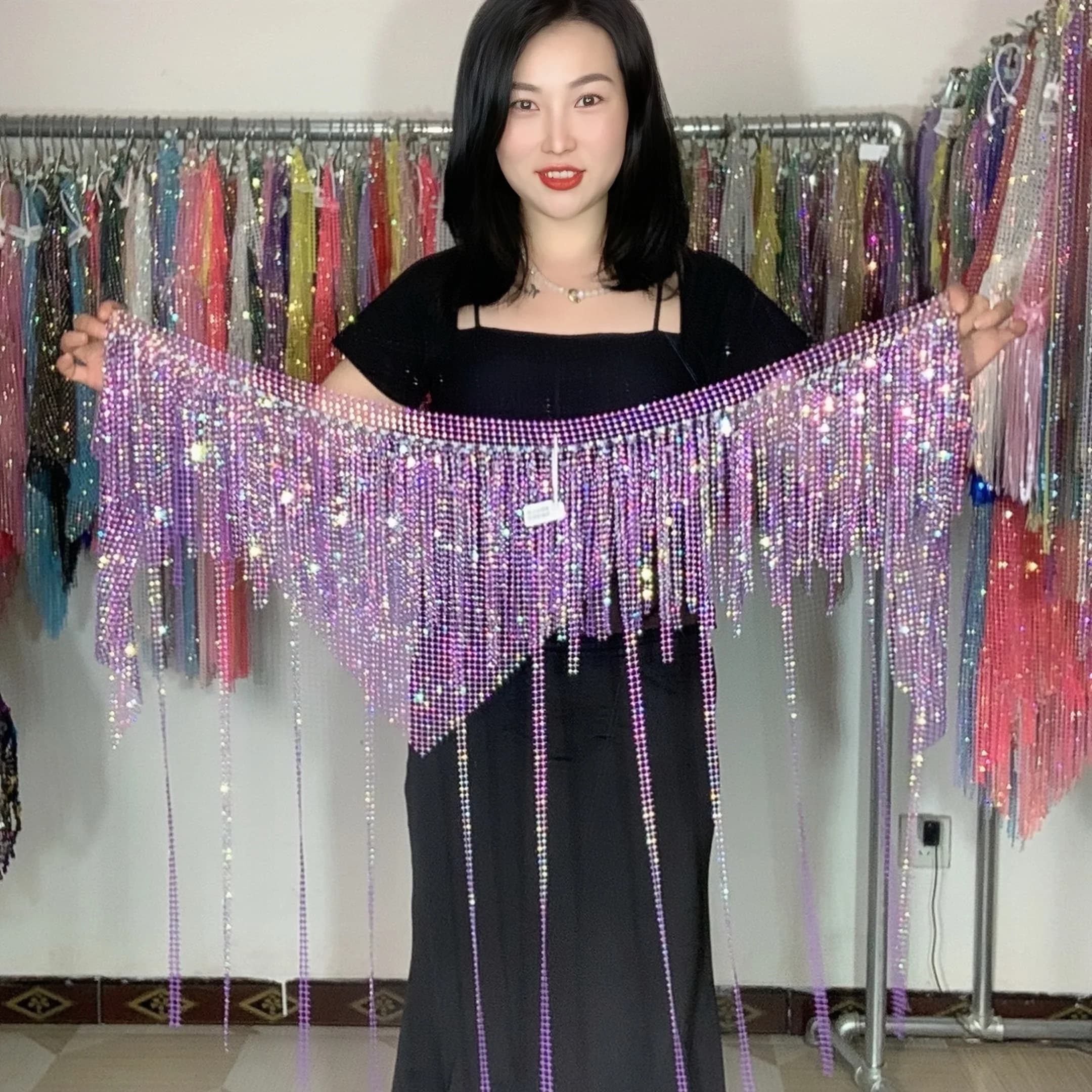 Costume di danza del ventre per donna Sciarpa per anca con nappa con pietre AB senior personalizzate Cinture per performance di danza del ventre di danza orientale