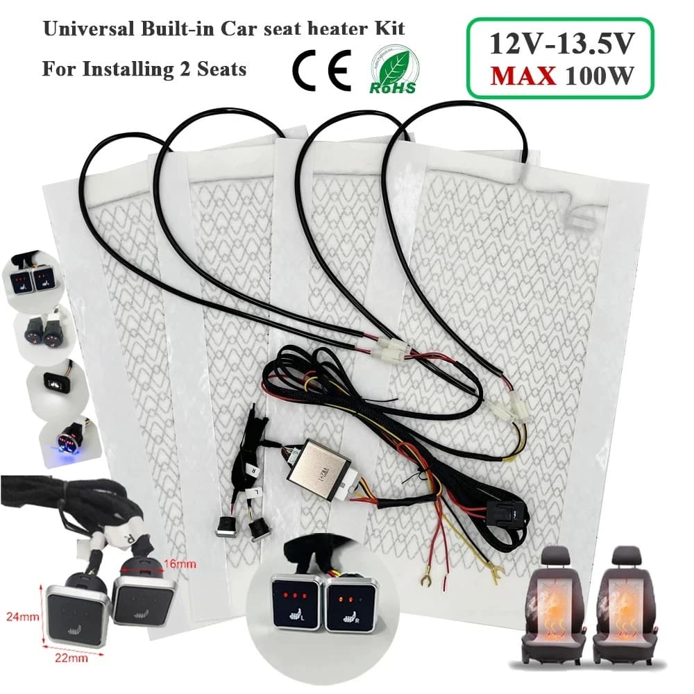 Kit di riscaldamento integrato invernale universale per seggiolino auto per 2 posti 12V 100W Tappetino riscaldante in fibra di carbonio con sistema di commutazione di controllo a 3 livelli