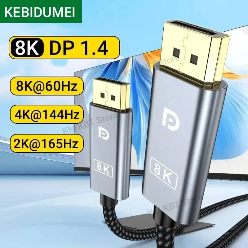 Cavo DisplayPort KEBIDUMEI 8K DP 1.4, 8K@60Hz 4K@144Hz 2K@240Hz 32Gbps HDR, Cavo Audio Video per PC, Laptop, TV, Proiettore