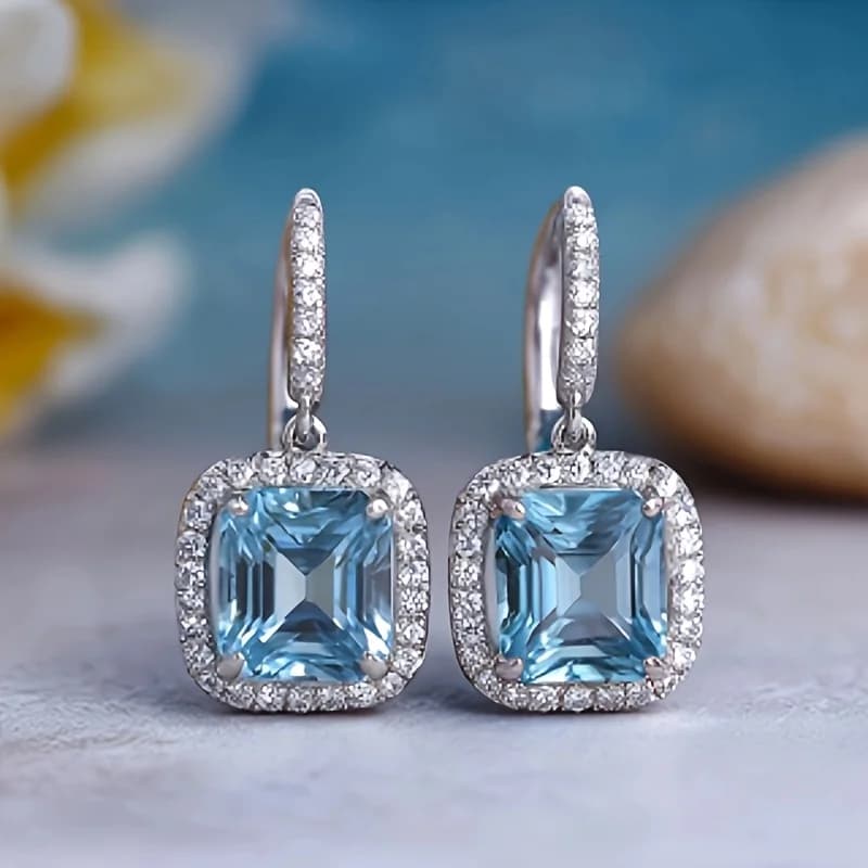 SGARIT Orecchini gioielli moda in argento 925 Orecchini e orecchini con topazio azzurro cielo naturale Gioielli regalo da donna