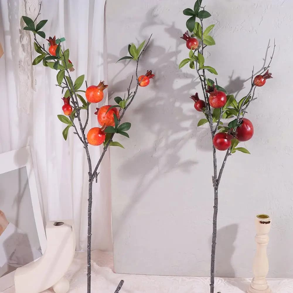 Artificial pomegranate coppers with 6 Fruits, Plastic Realistics, Hand-made pomegranate Simulation, Elegant Fin Plants