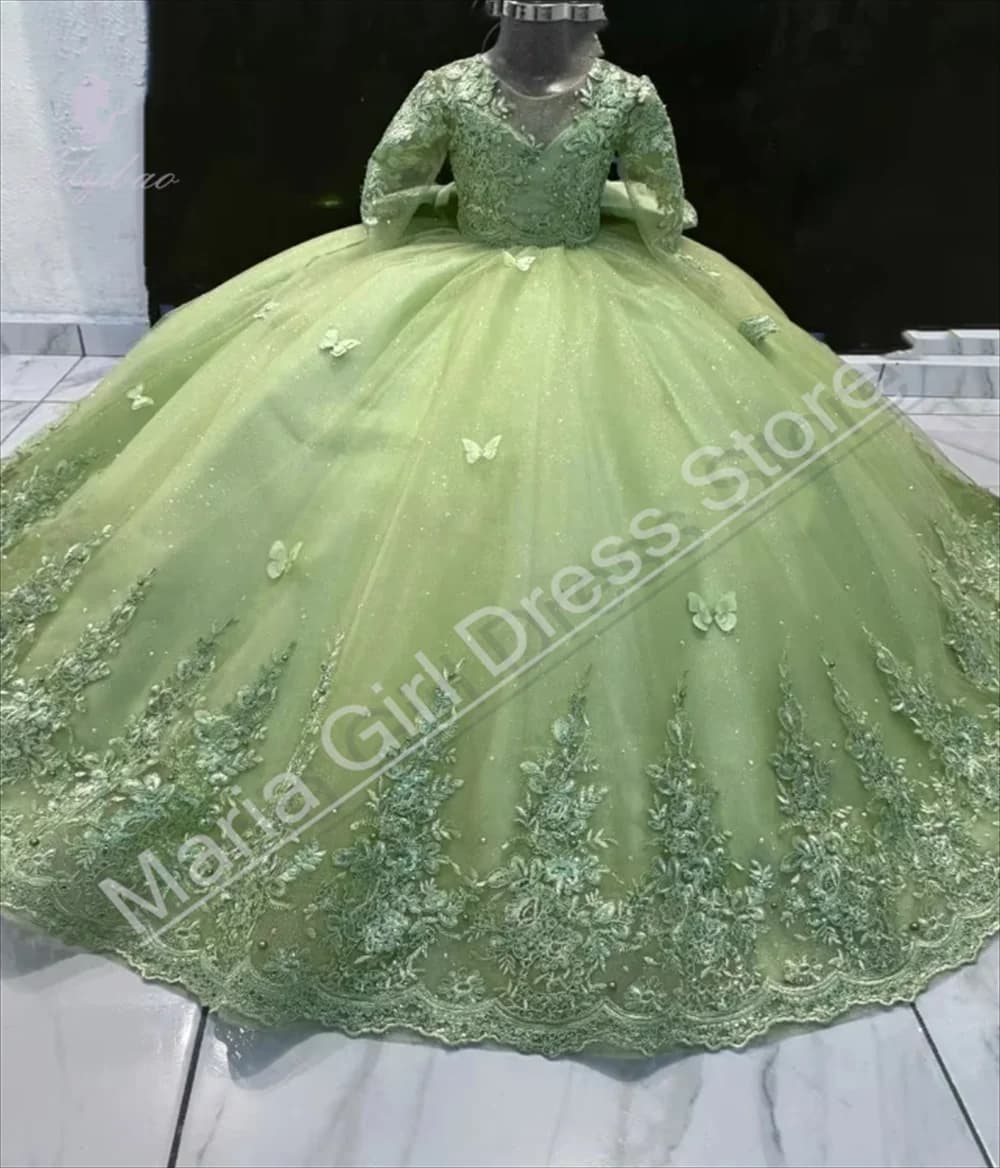 Abito da ragazza di fiore soffice personalizzato per applicazioni di pizzo da sposa in tulle con strascico Festa di compleanno per bambini Prima comunione