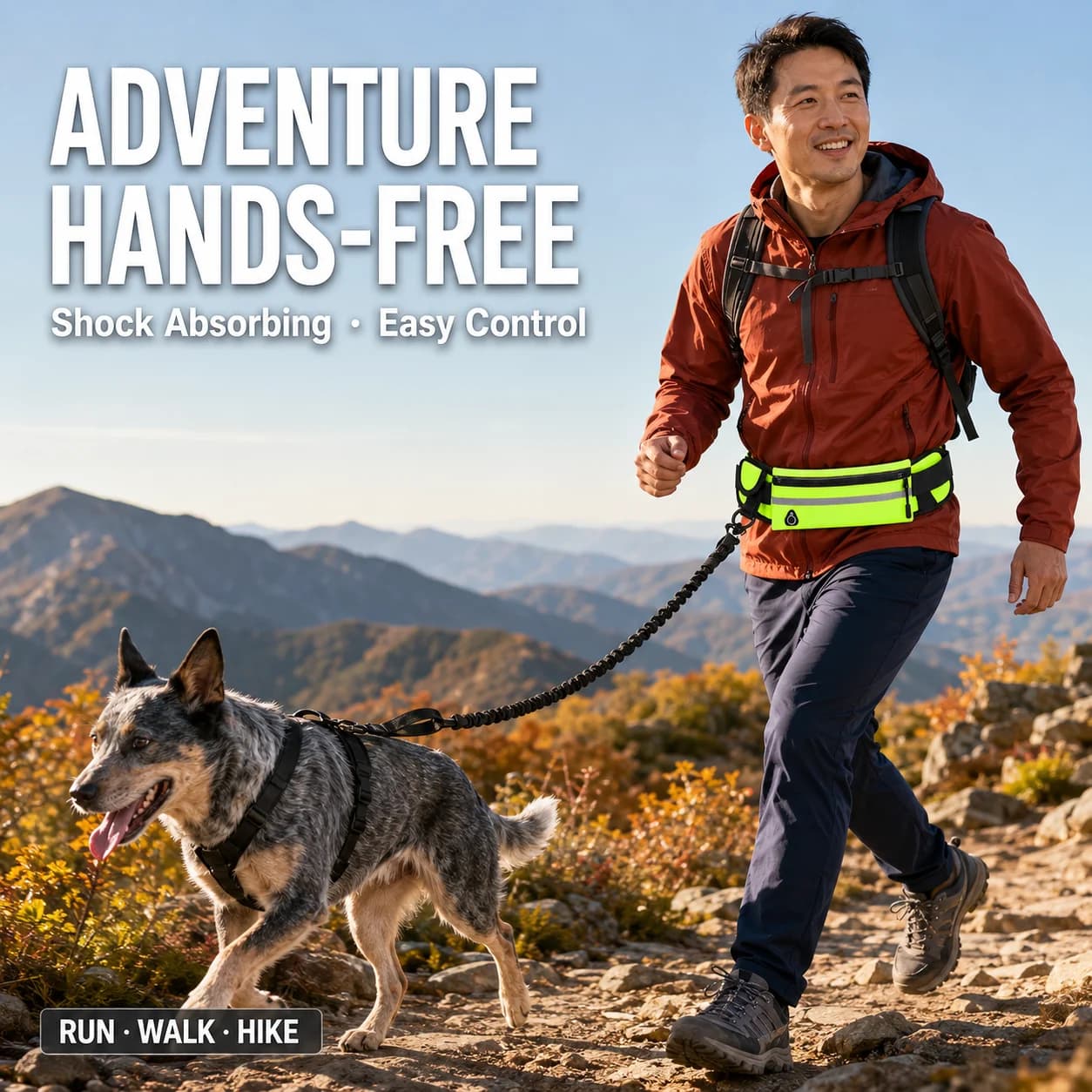 Running Dog Leash Hands Free Shock Absorbing Bungee Lead Adjustable Waist Belt With Storage Pouch For Jogging Walking Hiking