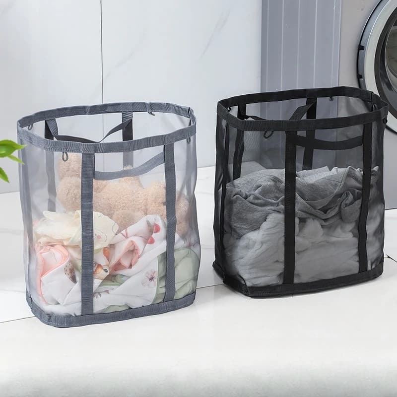 1 sacchetto per biancheria in rete di nylon, pieghevole, stile portatile, organizer per vestiti da bagno