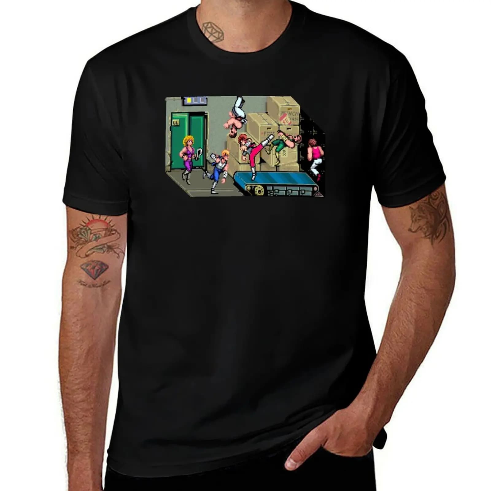 T-shirt Double Dragon Conveyor Belt Brawl con stampa estiva a maniche corte
