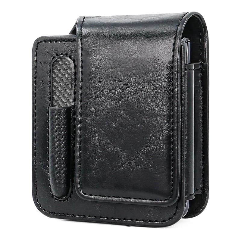 Compatibile con Galaxy Z Flip 7 6 5 4 3 Marsupio in ecopelle per cellulare con portapenne, chiusura magnetica, clip da cintura